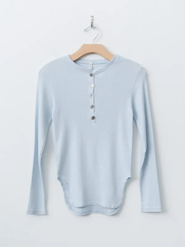 Cotton/Silk Henley Neck Long Sleeve T-Shirt - Light Blue sold by Namu Shop