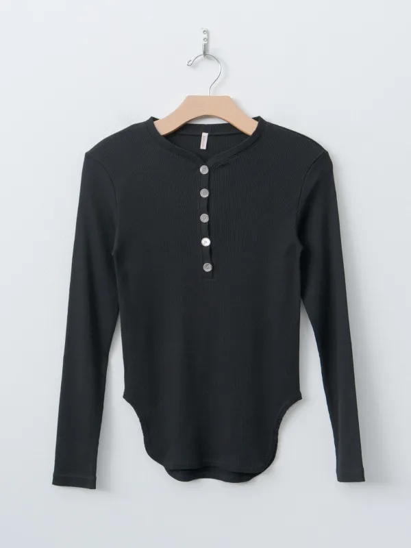 Cotton/Silk Henley Neck Long Sleeve T-Shirt - Black sold by Namu Shop