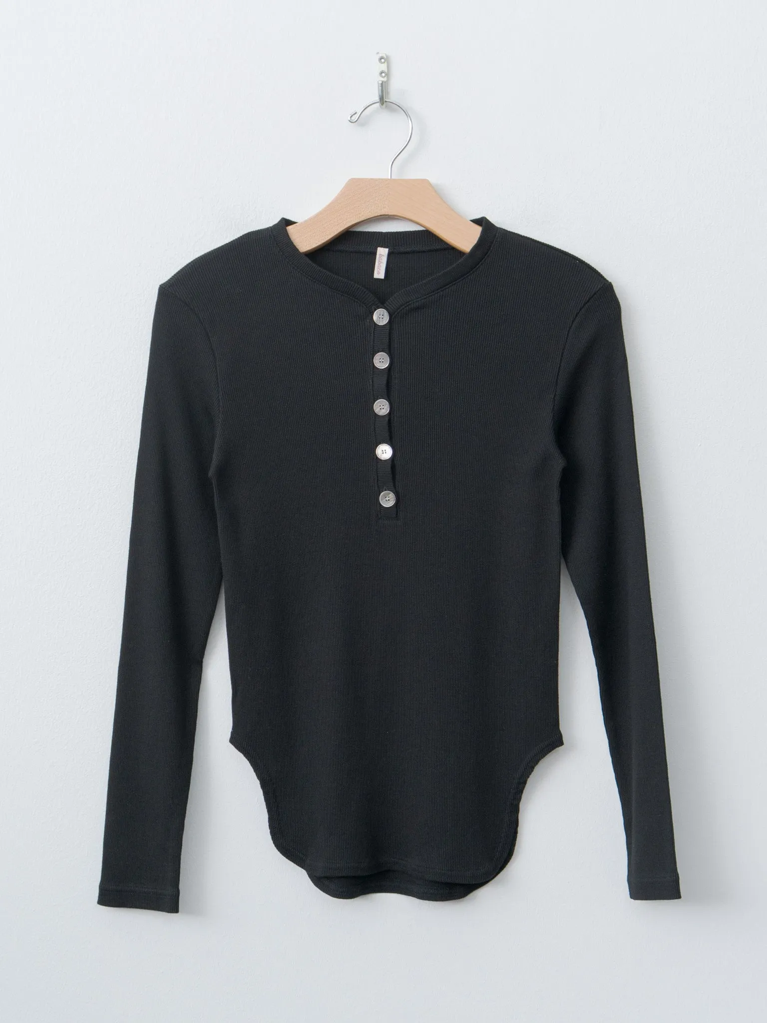 Cotton/Silk Henley Neck Long Sleeve T-Shirt - Black sold by Namu Shop