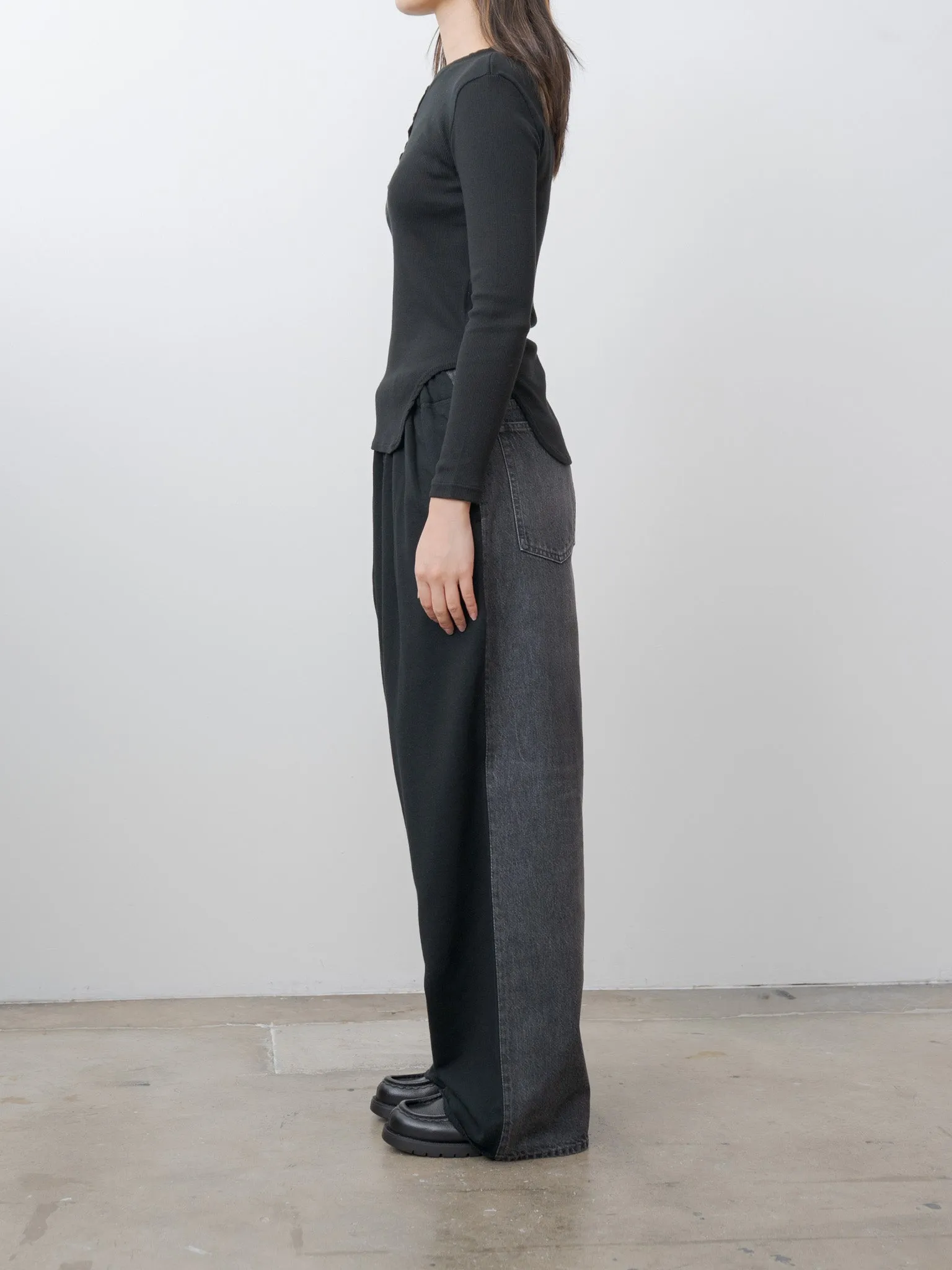 Cotton/Silk Henley Neck Long Sleeve T-Shirt - Black sold by Namu Shop product image thumbnail 3