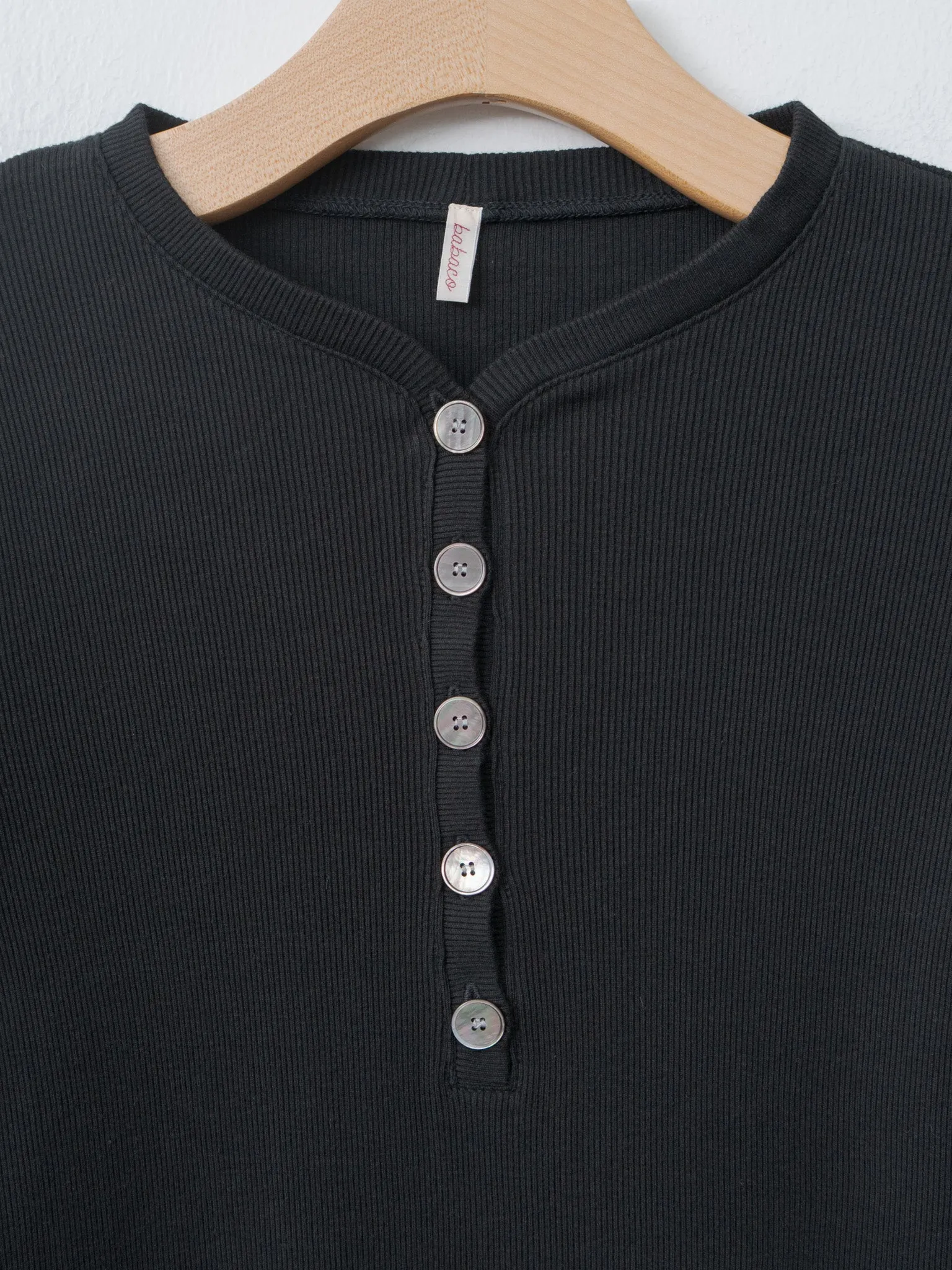 Cotton/Silk Henley Neck Long Sleeve T-Shirt - Black sold by Namu Shop product image thumbnail 5