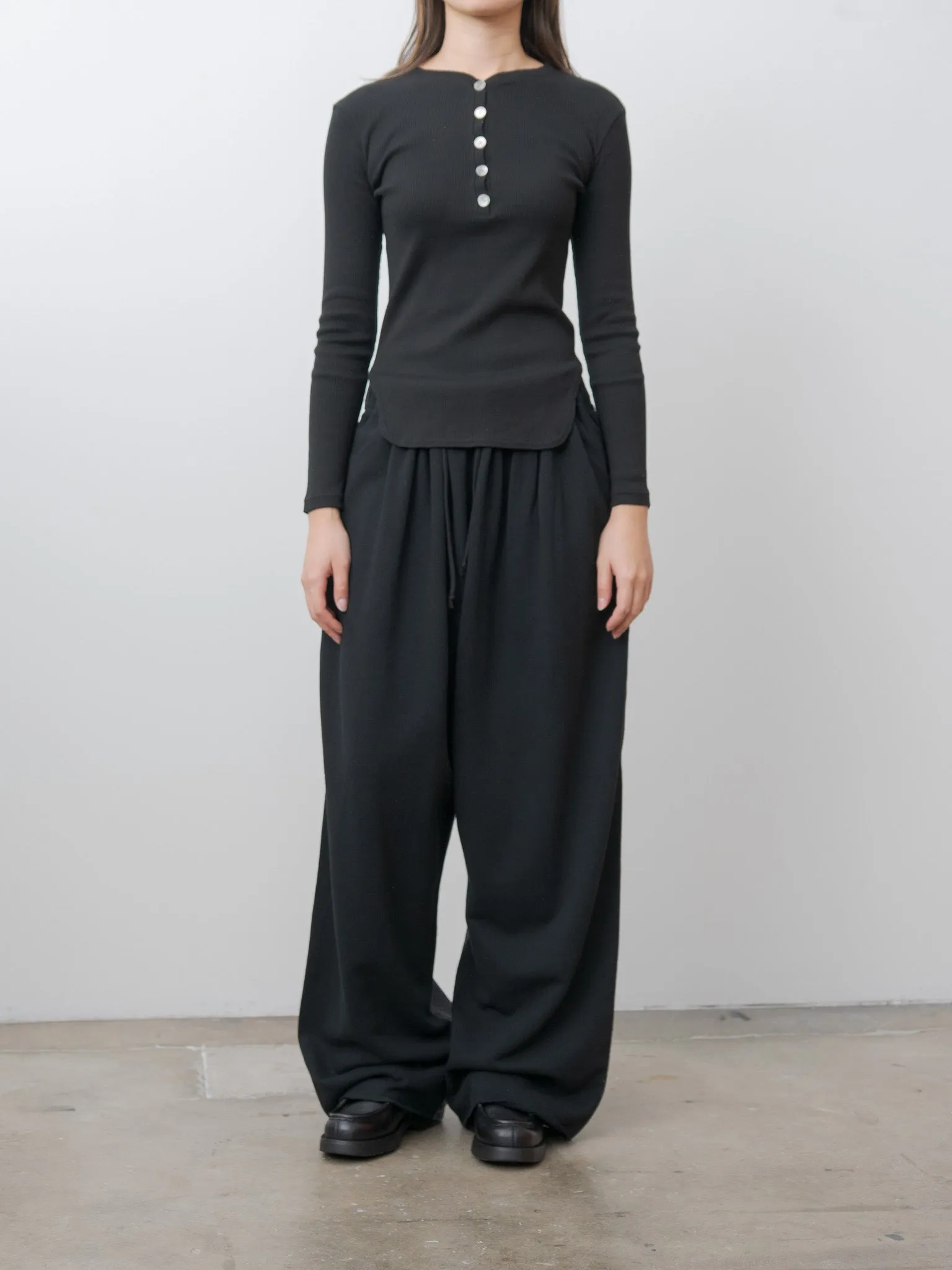 Cotton/Silk Henley Neck Long Sleeve T-Shirt - Black sold by Namu Shop product image thumbnail 2