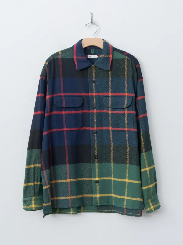 Large Tartan Plaid Cotton Flannel Twill Round Flap Pocket Baggy Shirt - Navy sold by Namu Shop