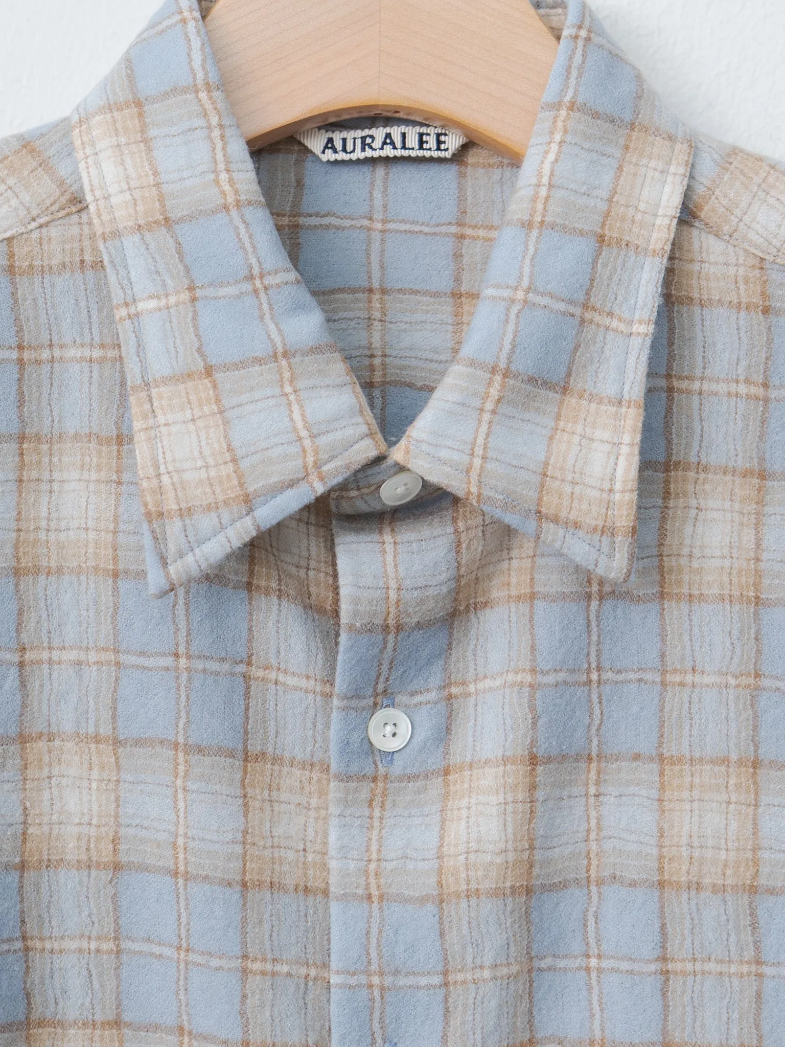 Airy Wool Check Shirt - Light Blue × Beige sold by Namu Shop