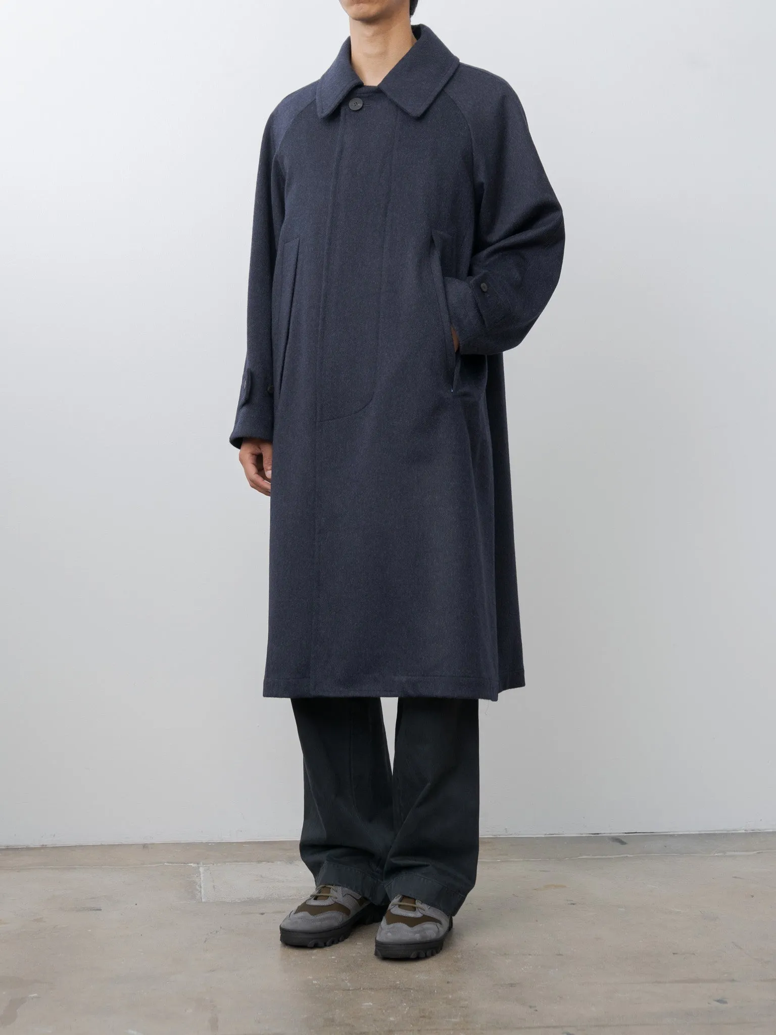 Austria Himalaya Loden Inverted Pleats Balmacaan Coat - Navy sold by Namu Shop product image thumbnail 4