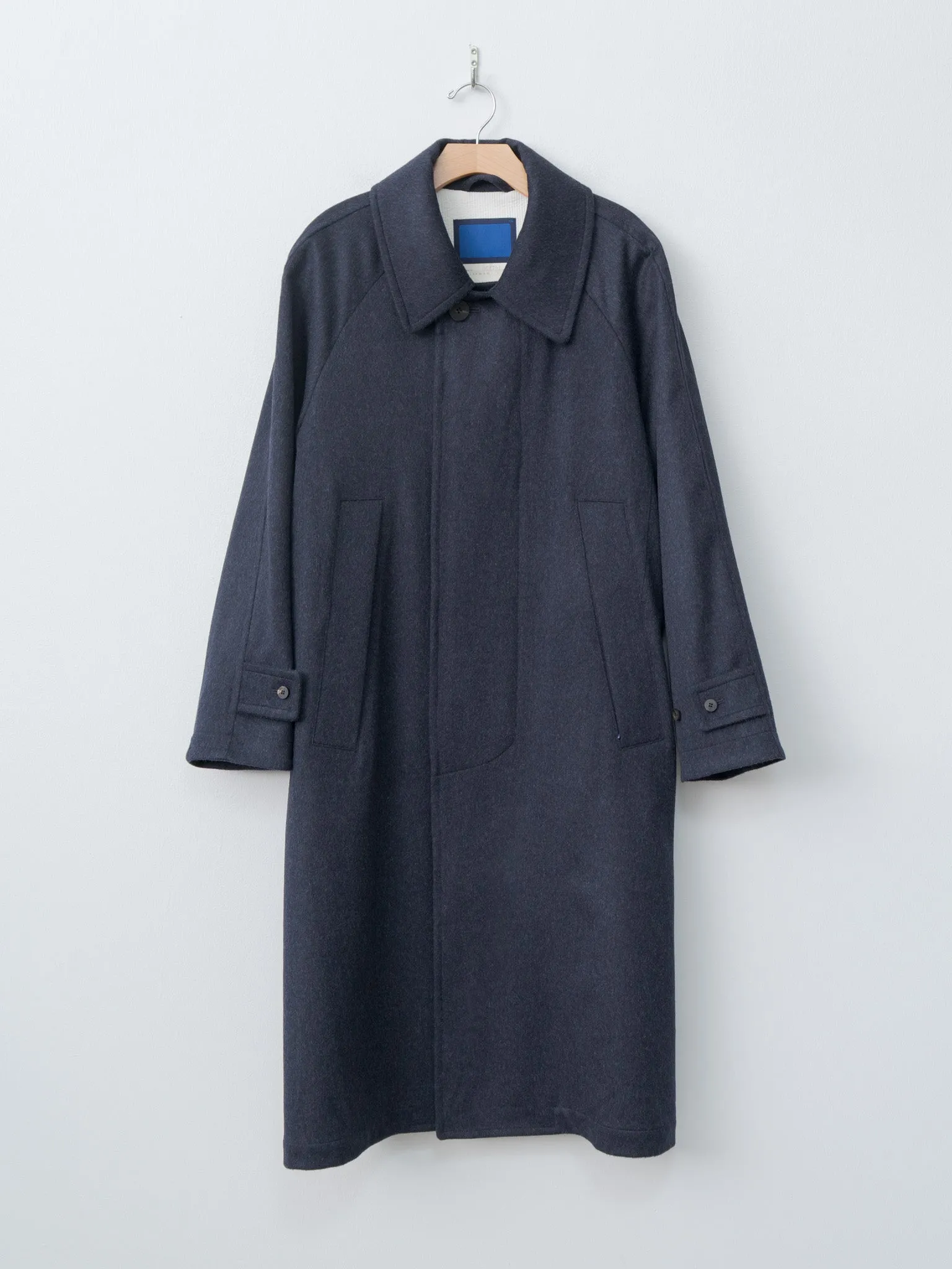 Austria Himalaya Loden Inverted Pleats Balmacaan Coat - Navy sold by Namu Shop