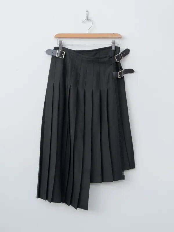 O'NEIL OF DUBLIN × UNFIL Worsted Wool Asymmetrical Kilt Skirt - Black sold by Namu Shop