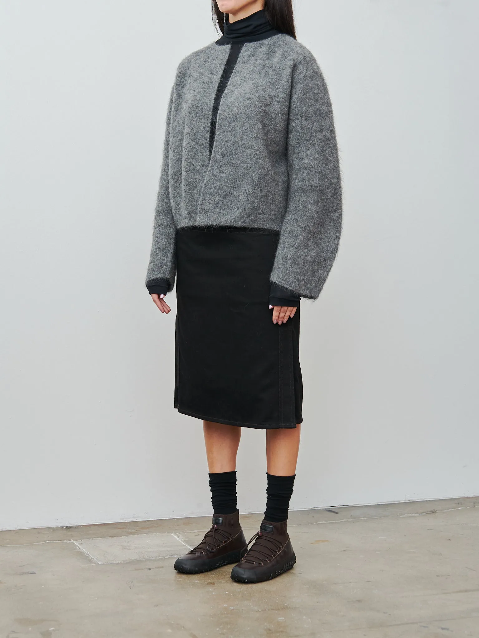 Stretch Superkid Mohair Short Cardigan - Gray sold by Namu Shop product image thumbnail 3