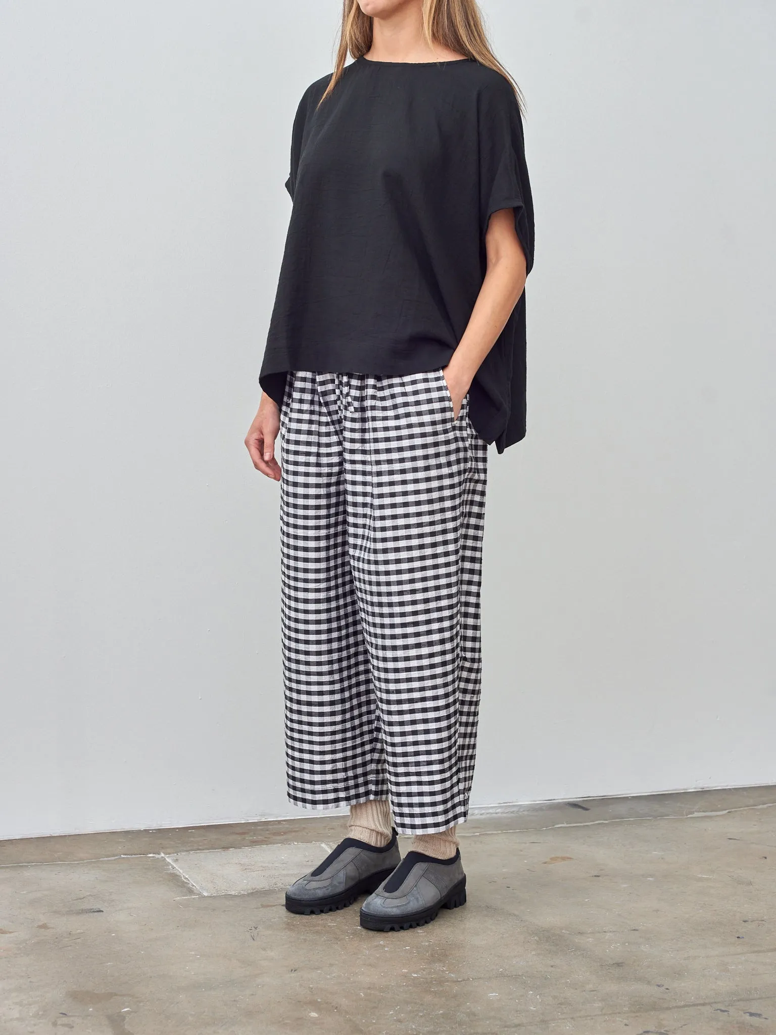 Dupion Silk Check Pants - Black x White sold by Namu Shop product image thumbnail 3