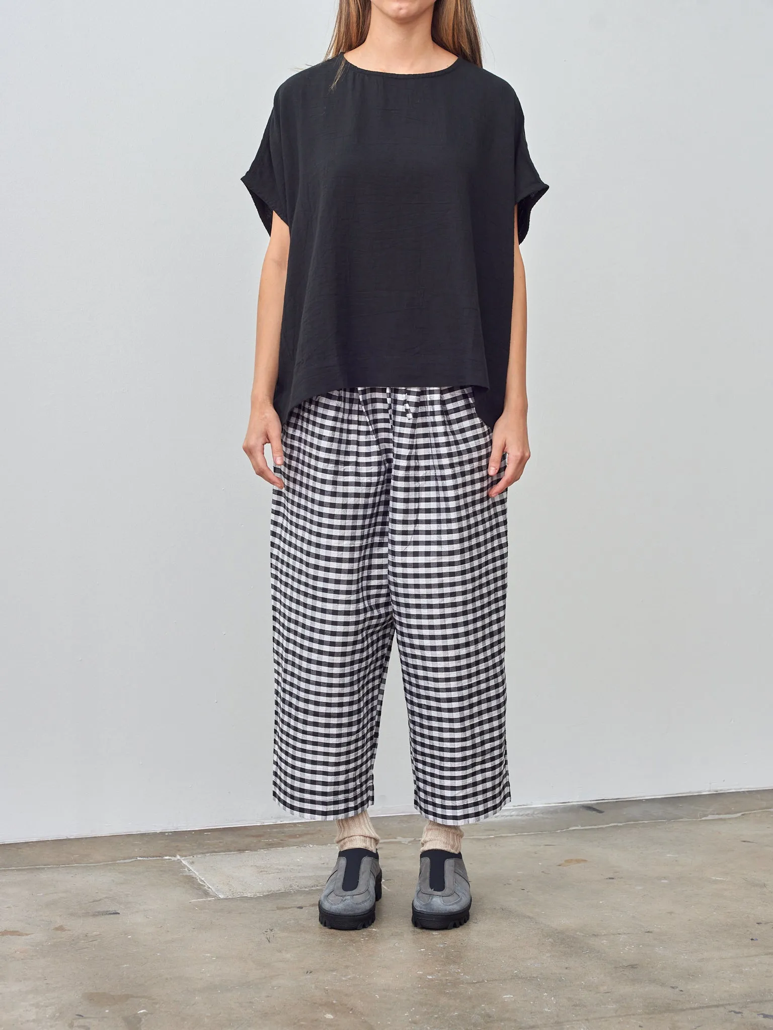 Dupion Silk Check Pants - Black x White sold by Namu Shop product image thumbnail 2