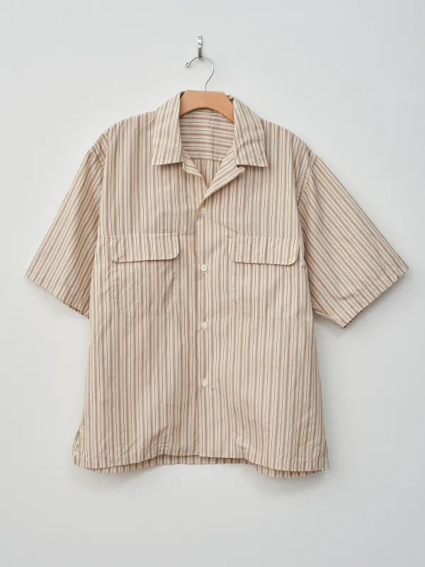 Short Sleeve Open Collar Shirt - Beige Stripe sold by Namu Shop