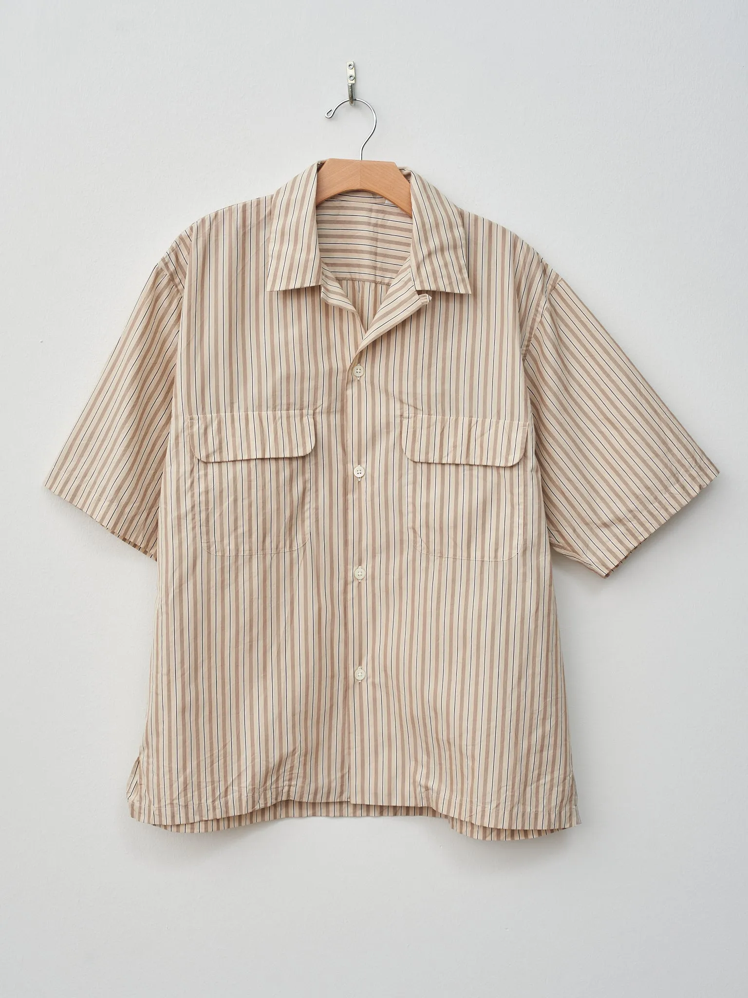 Short Sleeve Open Collar Shirt - Beige Stripe sold by Namu Shop