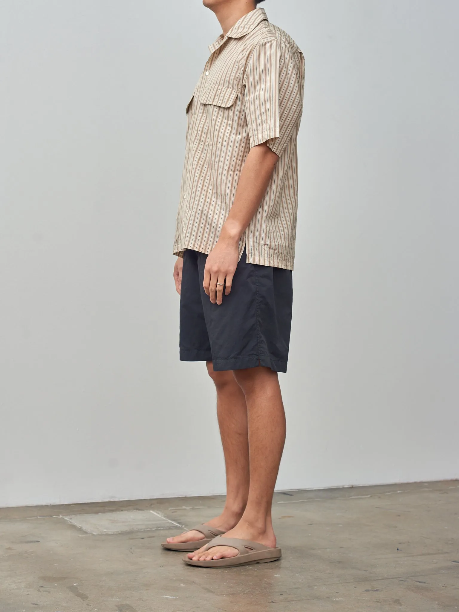 Short Sleeve Open Collar Shirt - Beige Stripe sold by Namu Shop product image thumbnail 3