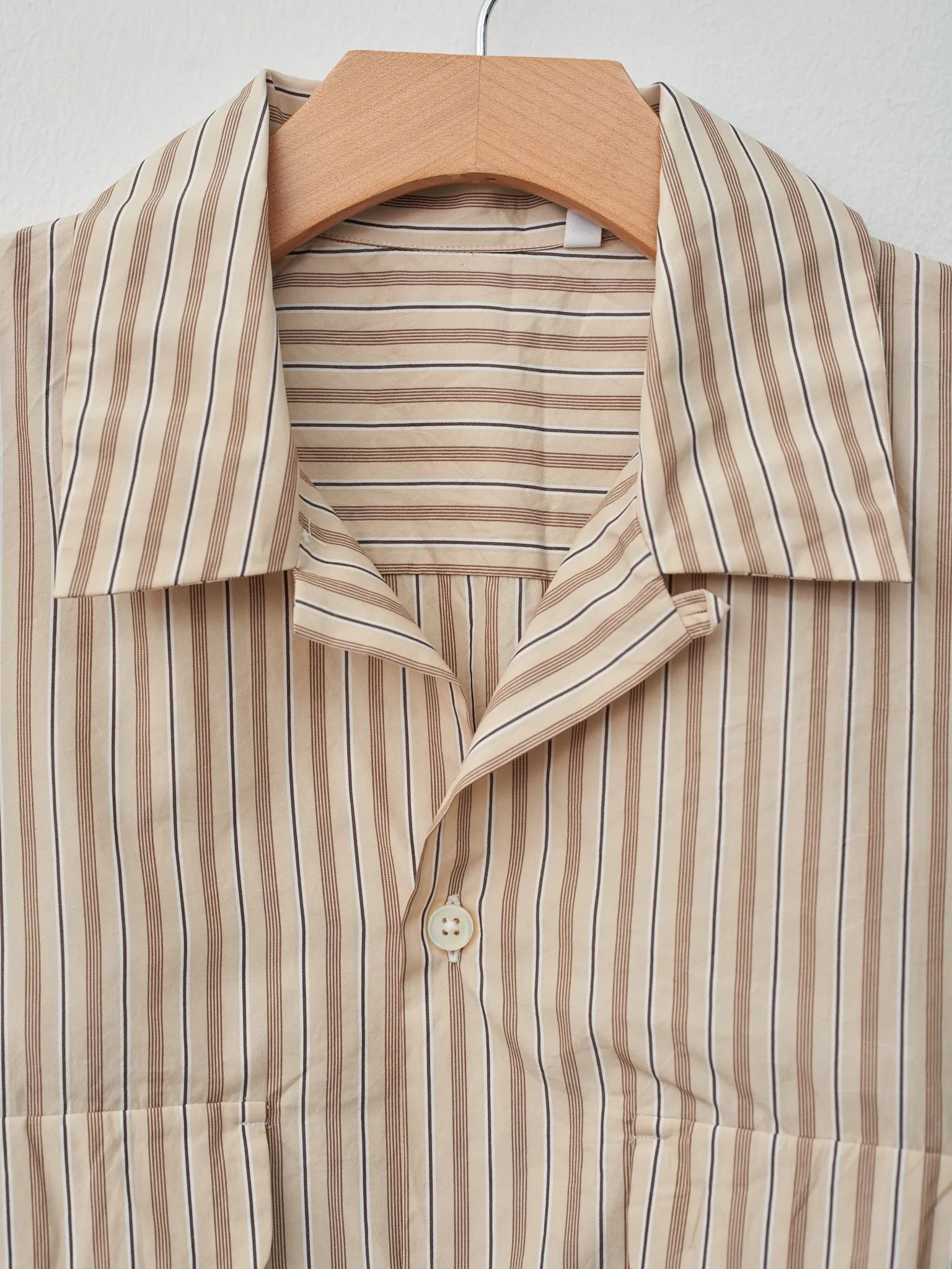 Short Sleeve Open Collar Shirt - Beige Stripe sold by Namu Shop product image thumbnail 5