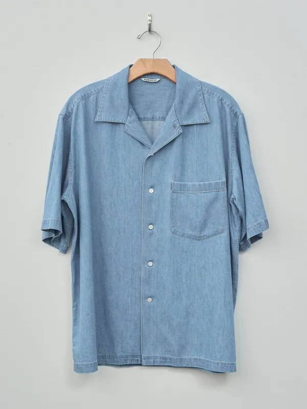 Selvedge Super Light Denim Half Sleeved Shirt - Washed Indigo made by Auralee