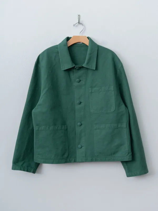 Garment-Dyed Organic Cotton Heavy Twill Short Work Jacket - Forest Green made by Auralee
