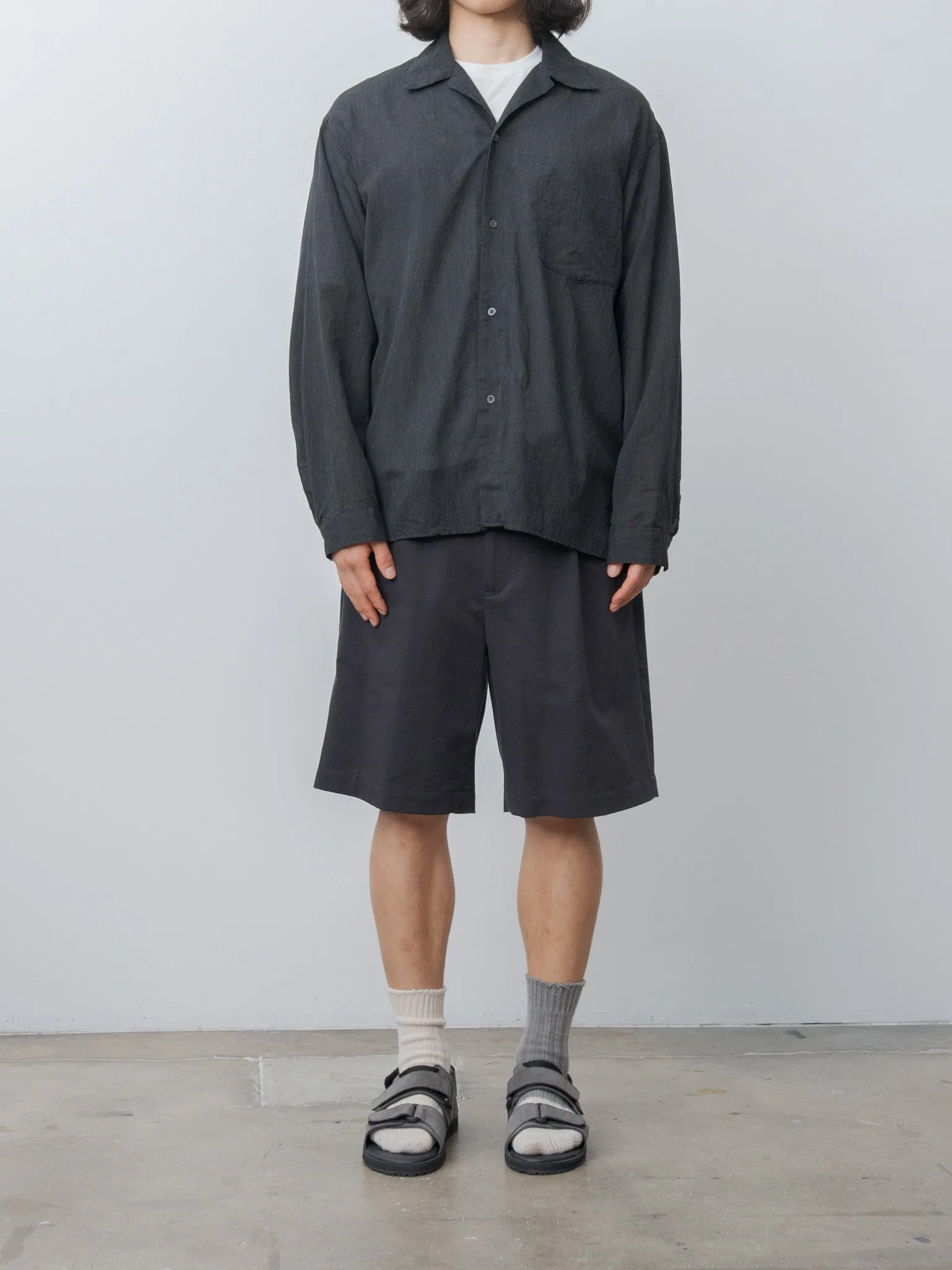 Silk-Co Voile L/S Open Collar Shirt - Heather Charcoal sold by Namu Shop product image thumbnail 2