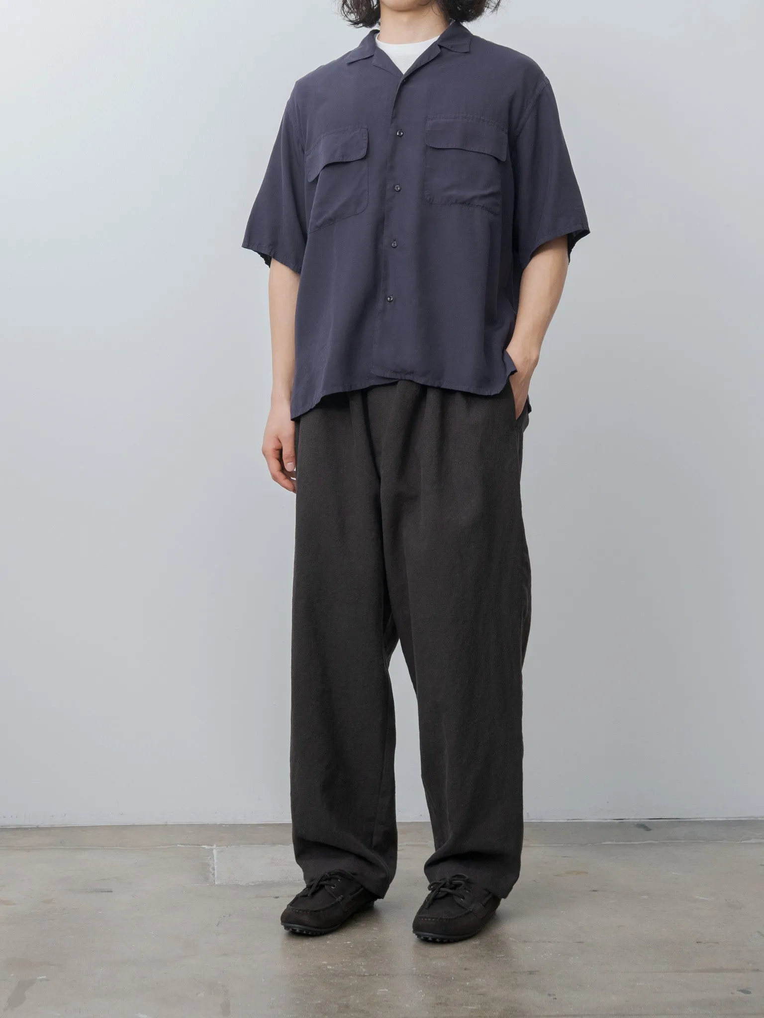 Tencel Poplin Open Collar Shirt - Navy sold by Namu Shop product image thumbnail 3