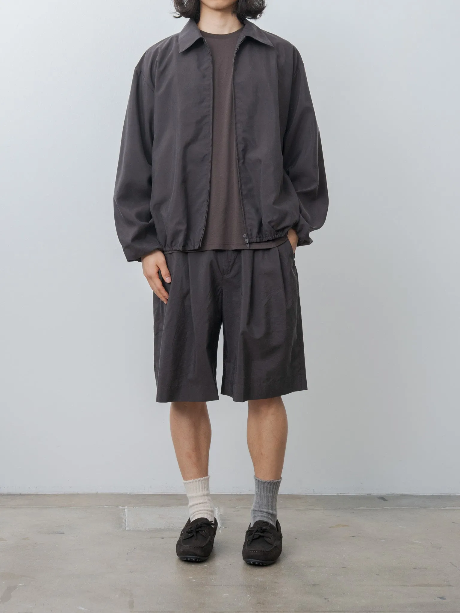 Silk Nylon Wide Easy Short Trousers - Charcoal Brown sold by Namu Shop product image thumbnail 2
