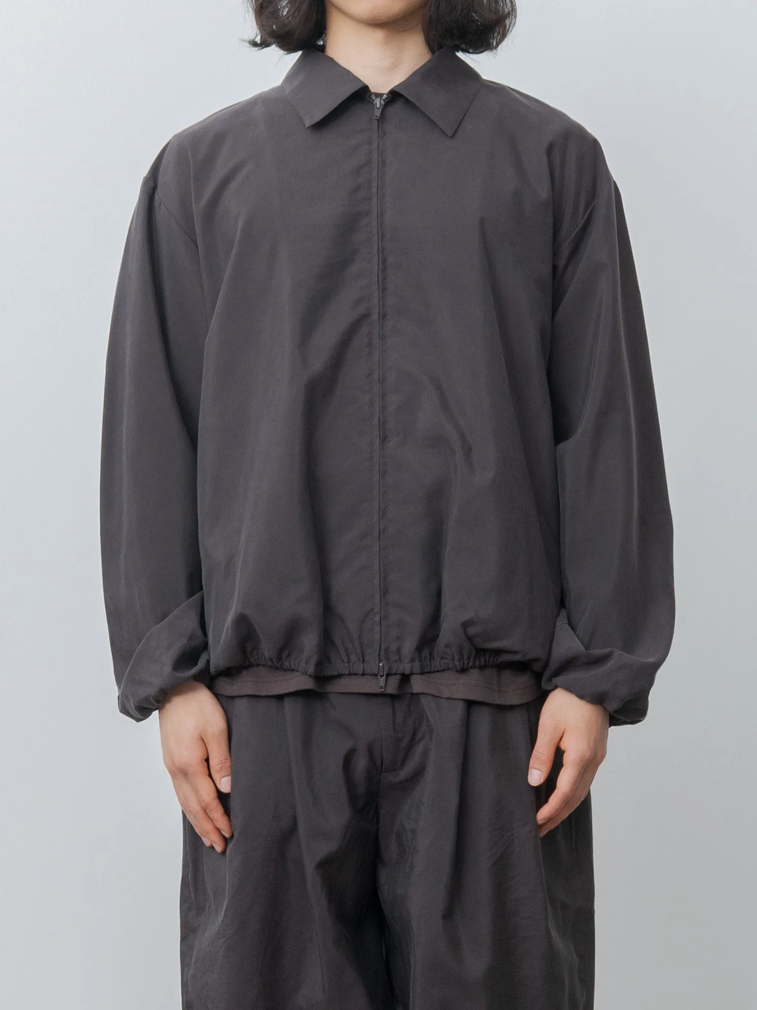 Silk Nylon Collared Zip Jacket - Charcoal Brown sold by Namu Shop product image thumbnail 3