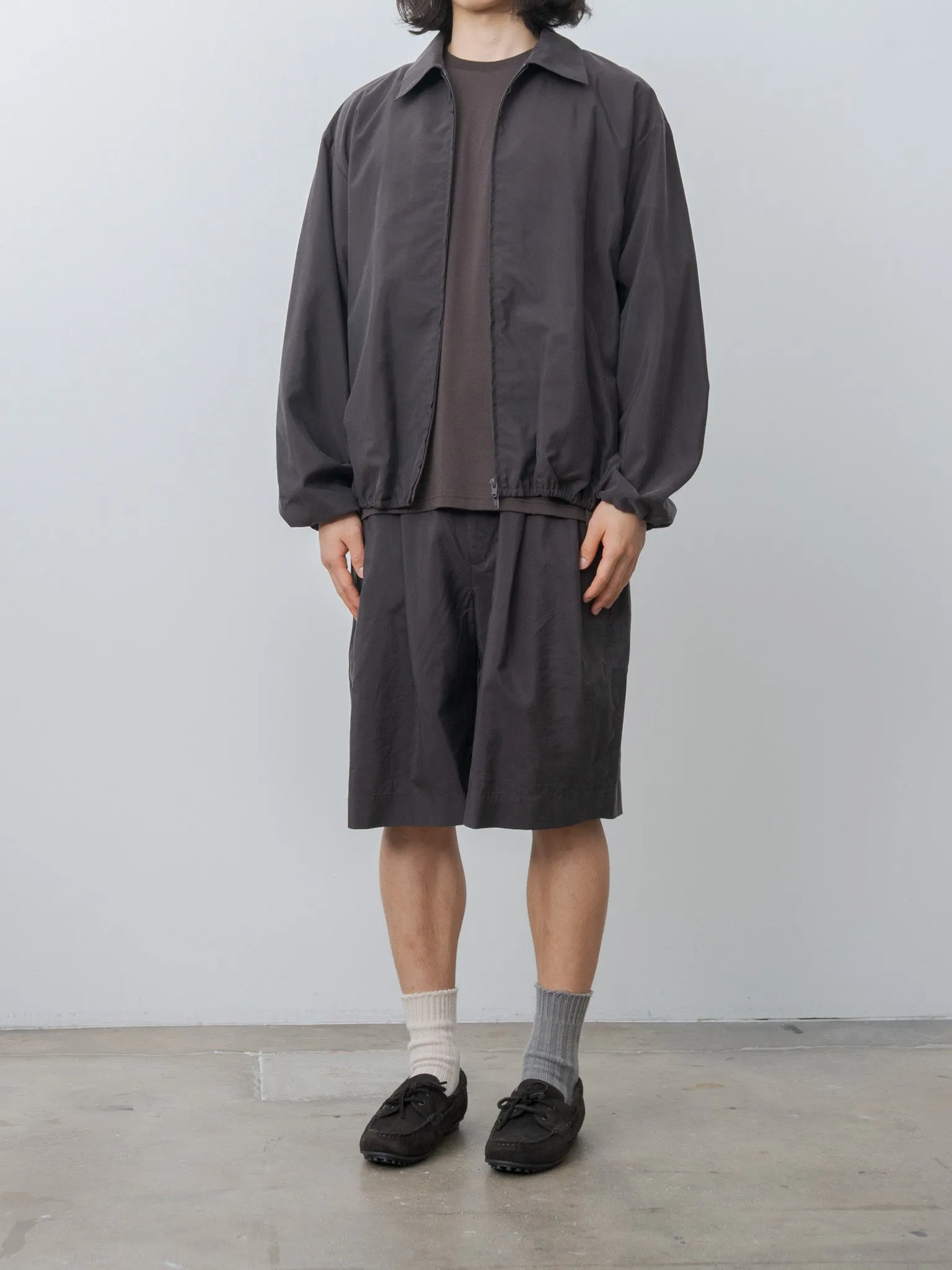 Silk Nylon Collared Zip Jacket - Charcoal Brown sold by Namu Shop product image thumbnail 4