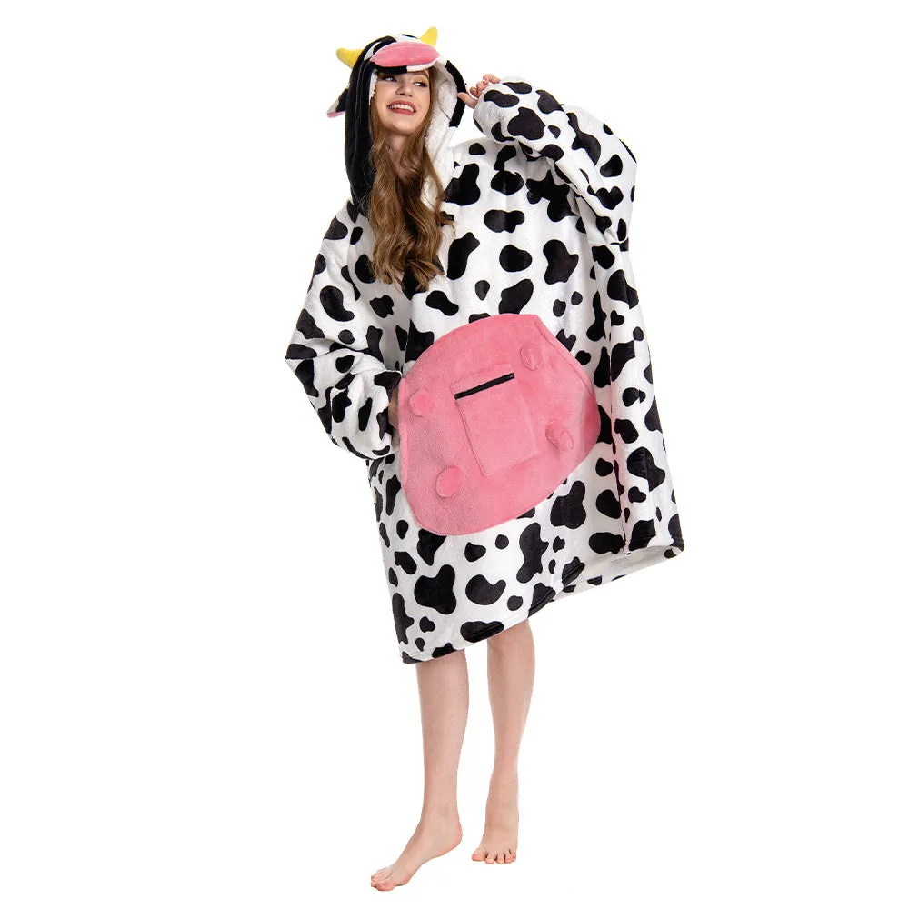 OLAOLA Dairy Cows Wearable Blanket Hoodie Animals Onesie Oversized Soft Homwear With Giant Pocket For Adult sold by OLAOLA