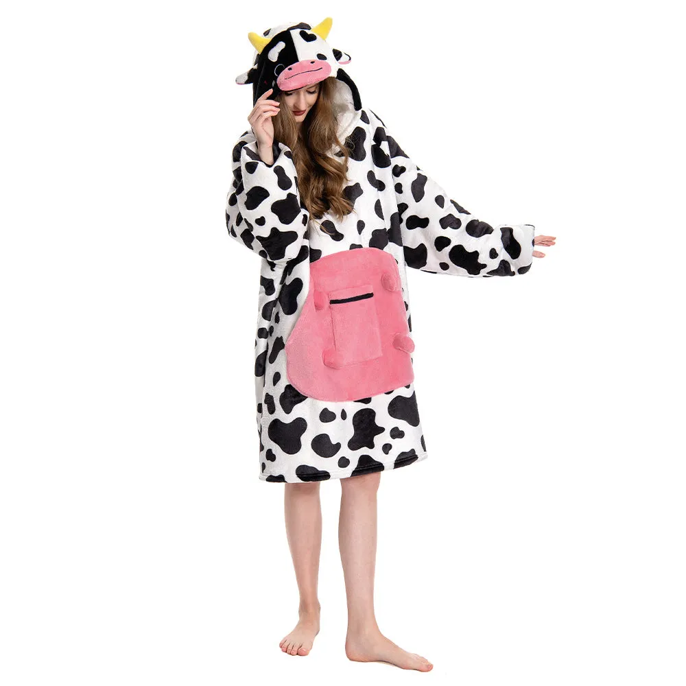 OLAOLA Dairy Cows Wearable Blanket Hoodie Animals Onesie Oversized Soft Homwear With Giant Pocket For Adult sold by OLAOLA product image thumbnail 4