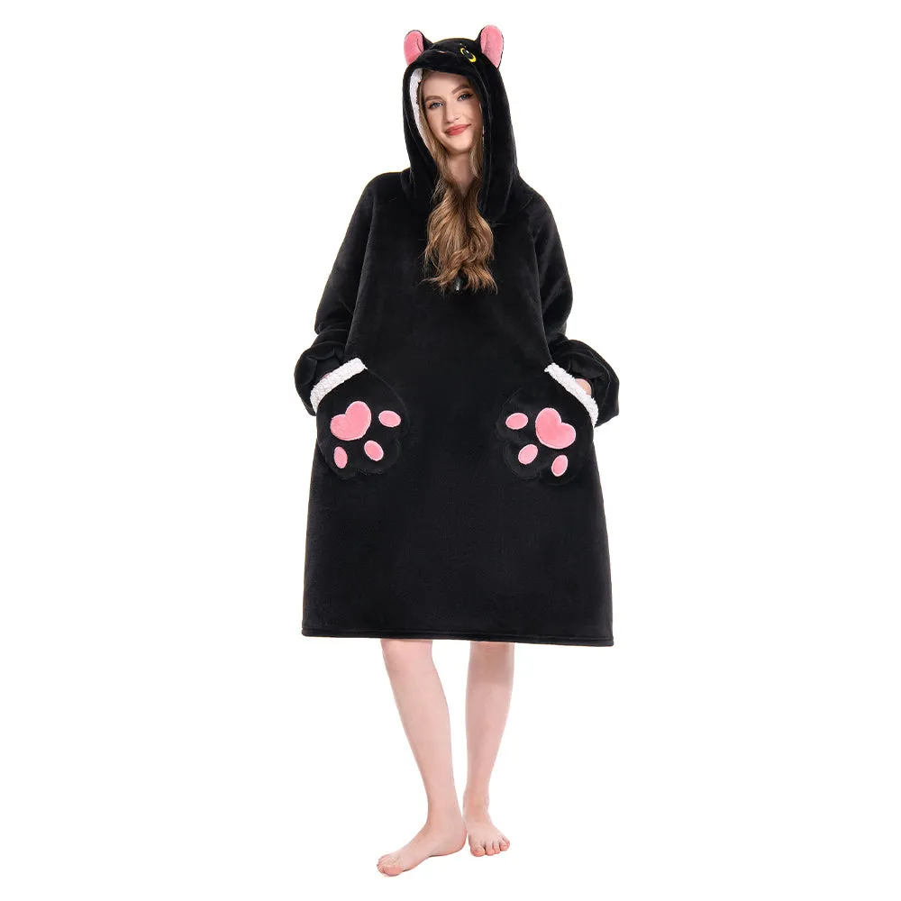 OLAOLA Black Cat Wearable Blanket Hoodie Animals Onesie Oversized Soft Homwear With Pocket For Adult sold by OLAOLA product image thumbnail 5