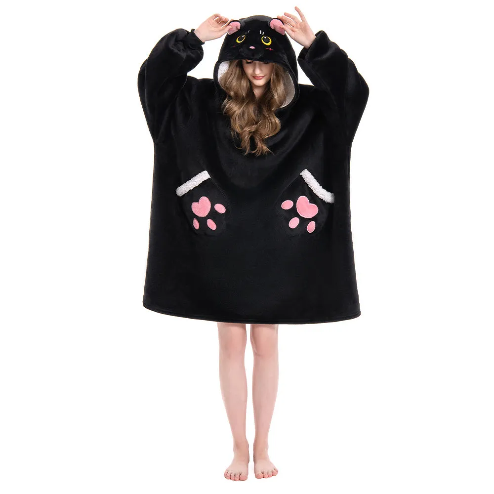 OLAOLA Black Cat Wearable Blanket Hoodie Animals Onesie Oversized Soft Homwear With Pocket For Adult sold by OLAOLA product image thumbnail 3