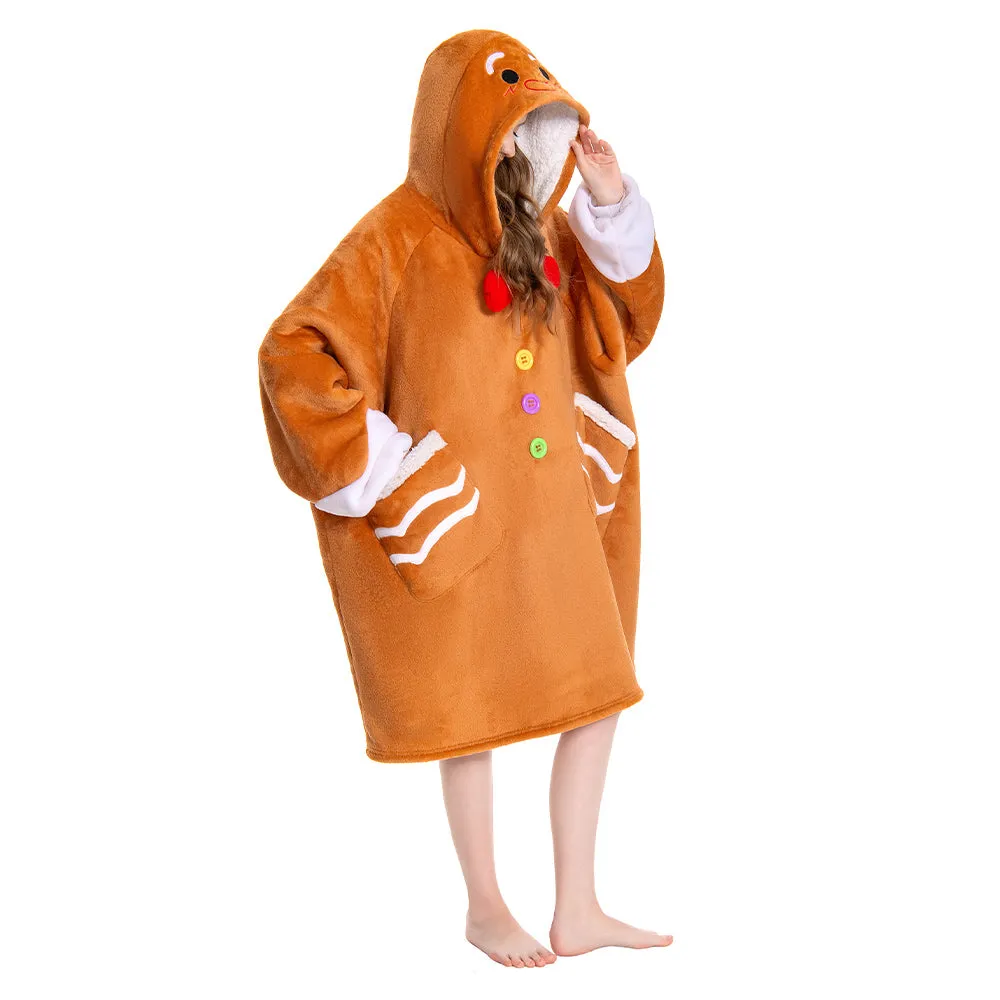 OLAOLA Gingerbread Man Wearable Blanket Hoodie Animals Onesie Christmas Soft Homewear With Pocket For Adult sold by OLAOLA product image thumbnail 5