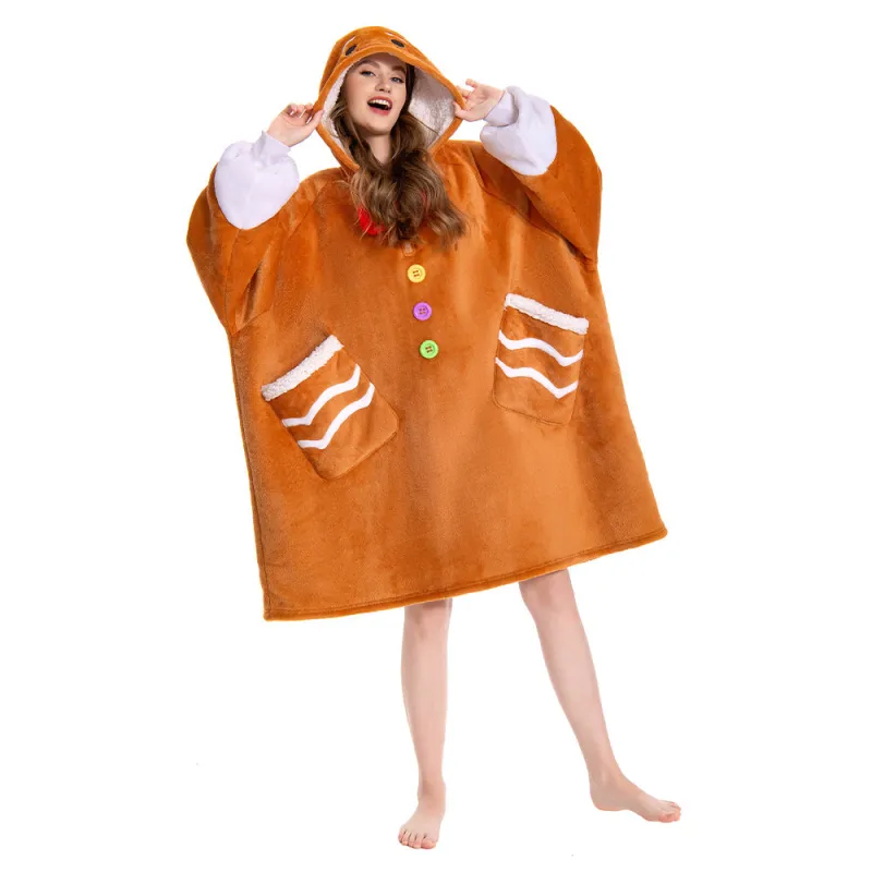 OLAOLA Gingerbread Man Wearable Blanket Hoodie Animals Onesie Christmas Soft Homwear With Pocket For Adult sold by OLAOLA