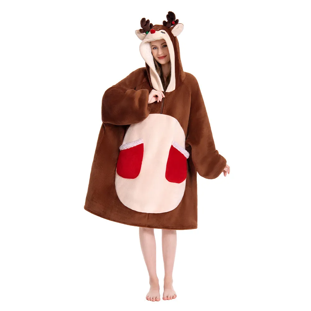 OLAOLA Reindeer Wearable Blanket Hoodie Deer Christmas Animals Onesie Oversized Soft Homewear For Adult sold by OLAOLA