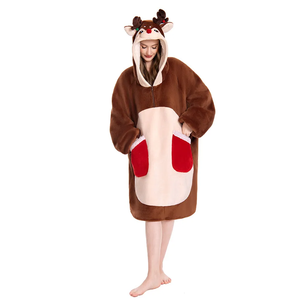 OLAOLA Reindeer Wearable Blanket Hoodie Deer Christmas Animals Onesie Oversized Soft Homewear For Adult sold by OLAOLA product image thumbnail 5
