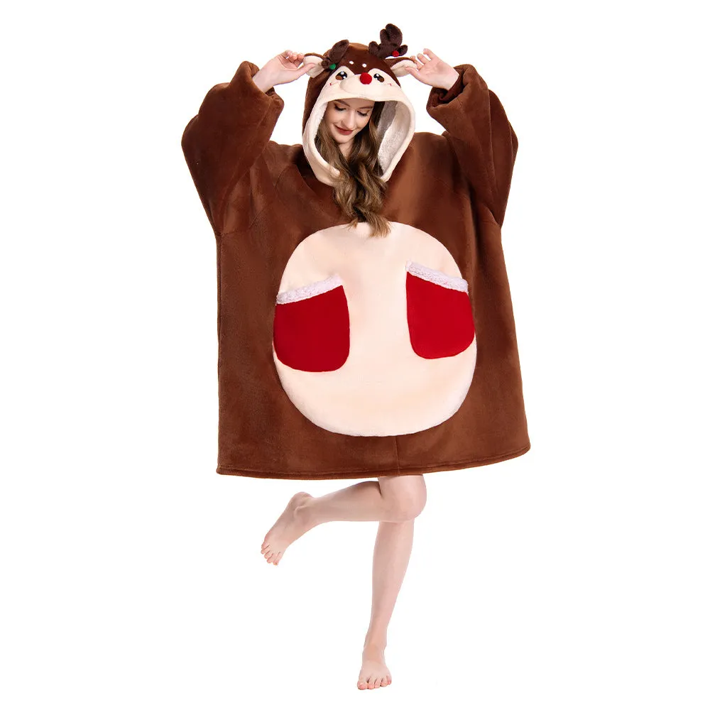 OLAOLA Reindeer Wearable Blanket Hoodie Deer Christmas Animals Onesie Oversized Soft Homewear For Adult sold by OLAOLA product image thumbnail 3