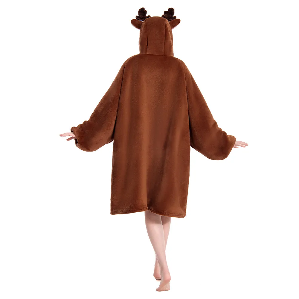 OLAOLA Reindeer Wearable Blanket Hoodie Deer Christmas Animals Onesie Oversized Soft Homewear For Adult sold by OLAOLA product image thumbnail 2