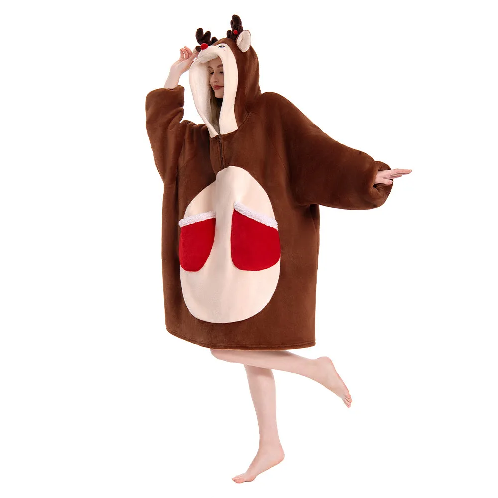 OLAOLA Reindeer Wearable Blanket Hoodie Deer Christmas Animals Onesie Oversized Soft Homewear For Adult sold by OLAOLA product image thumbnail 4