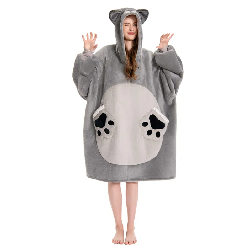 OLAOLA Blue Cat Wearable Blanket Hoodie Animals Onesie Oversized Soft Homwear With Pocket For Adult sold by OLAOLA