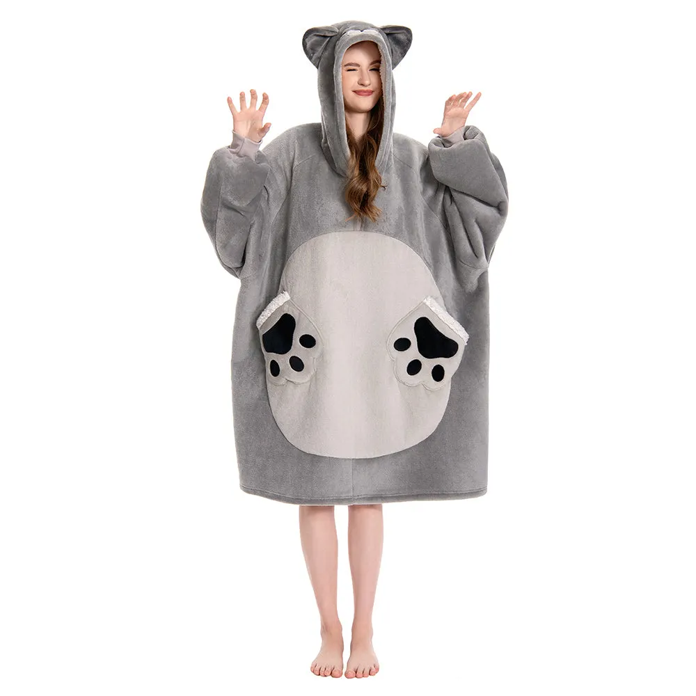 OLAOLA Blue Cat Wearable Blanket Hoodie Animals Onesie Oversized Soft Homewear With Pocket For Adult sold by OLAOLA