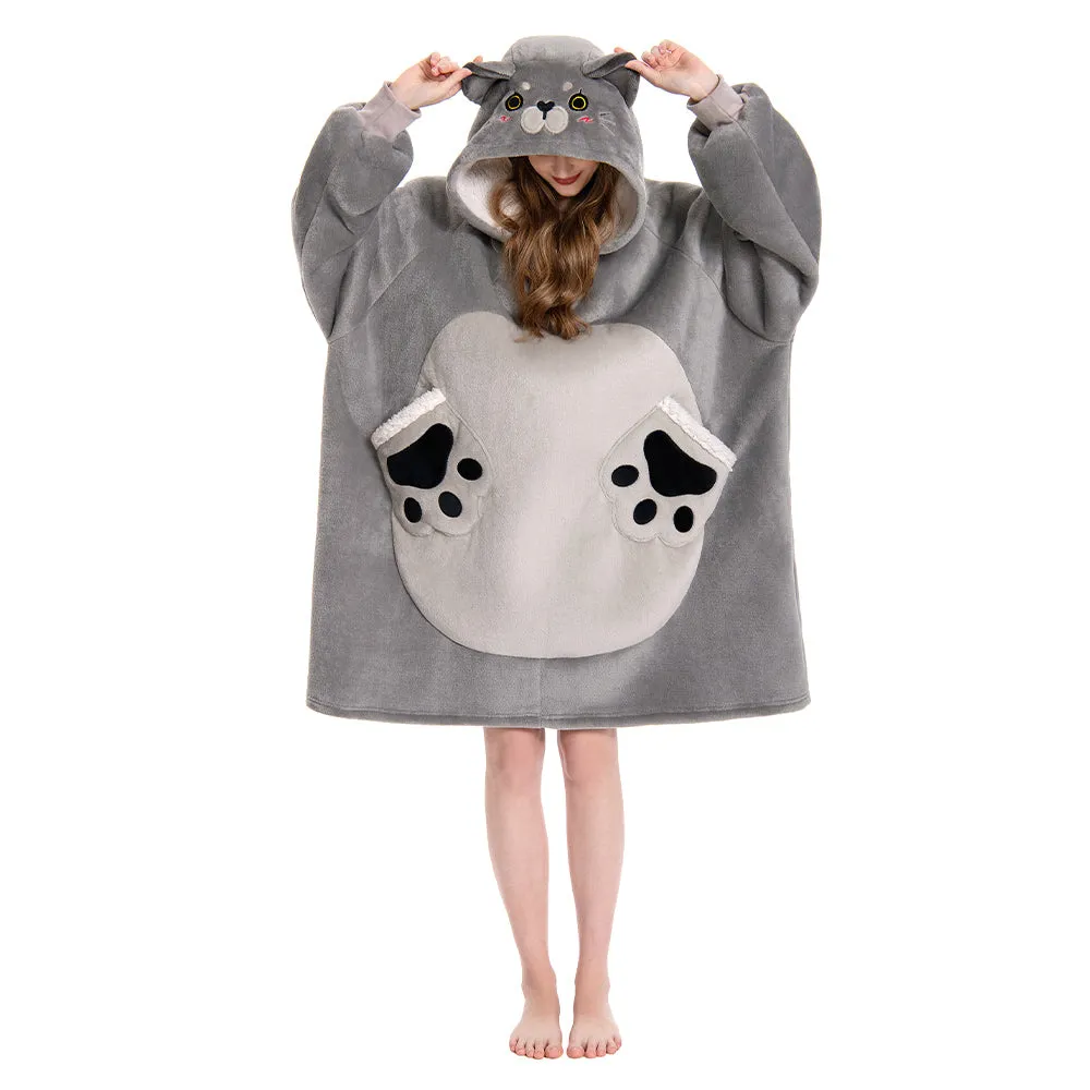 OLAOLA Blue Cat Wearable Blanket Hoodie Animals Onesie Oversized Soft Homewear With Pocket For Adult sold by OLAOLA product image thumbnail 4