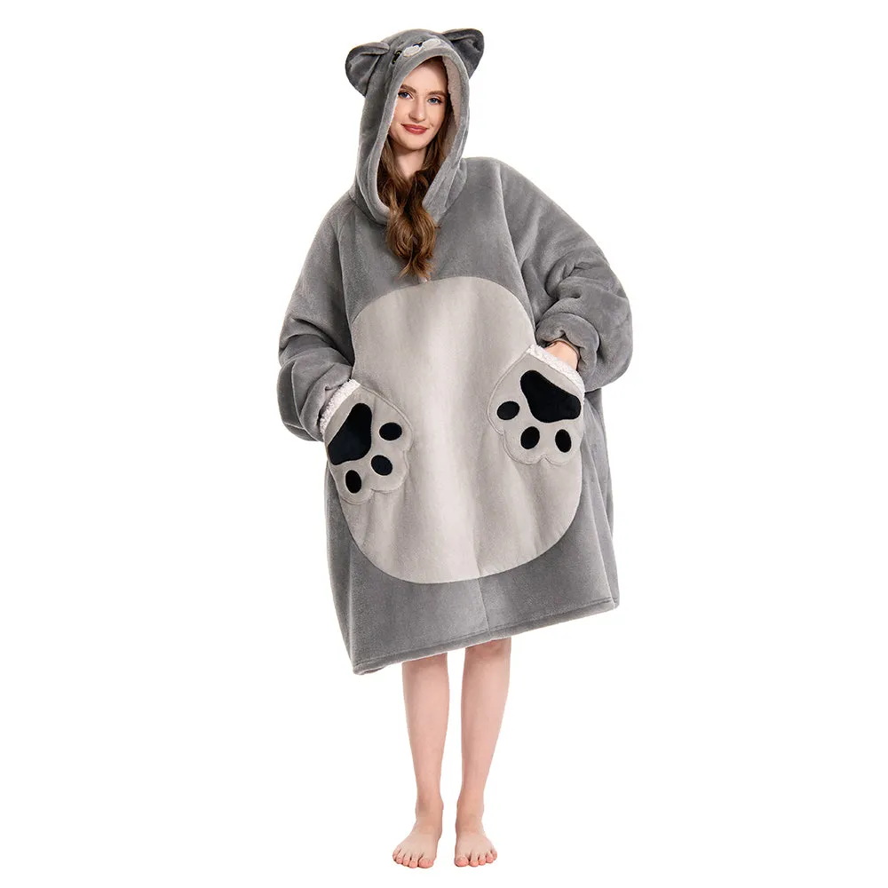 OLAOLA Blue Cat Wearable Blanket Hoodie Animals Onesie Oversized Soft Homewear With Pocket For Adult sold by OLAOLA product image thumbnail 3