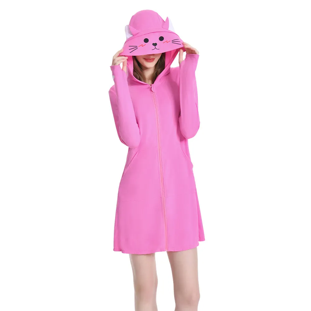 OLAOLA UPF 50+ Sun Protection Jacket Pink Cat Sunscreen Hoodie Full Zip Lightweight Long Sleeve Hiking Outdoor sold by OLAOLA product image thumbnail 2