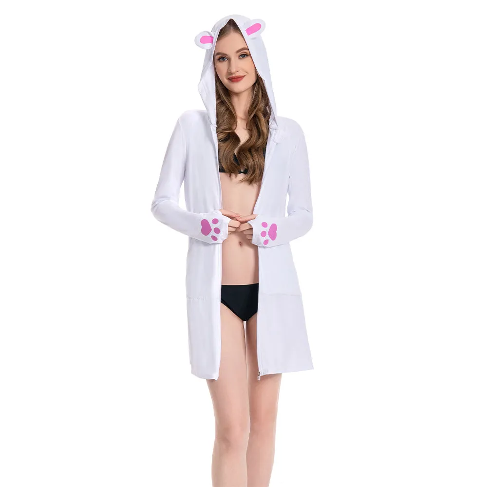 OLAOLA Women's UPF 50+ White Rabbit Swim Beach Cover Up Sun Protection Hoodie Long Jacket Sunscreen Shirt Hiking Outdoor sold by OLAOLA