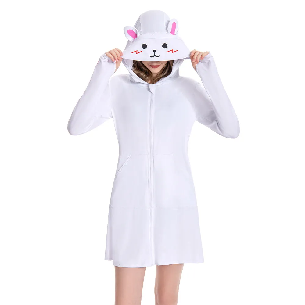 OLAOLA Women's UPF 50+ White Rabbit Swim Beach Cover Up Sun Protection Hoodie Long Jacket Sunscreen Shirt Hiking Outdoor sold by OLAOLA product image thumbnail 3