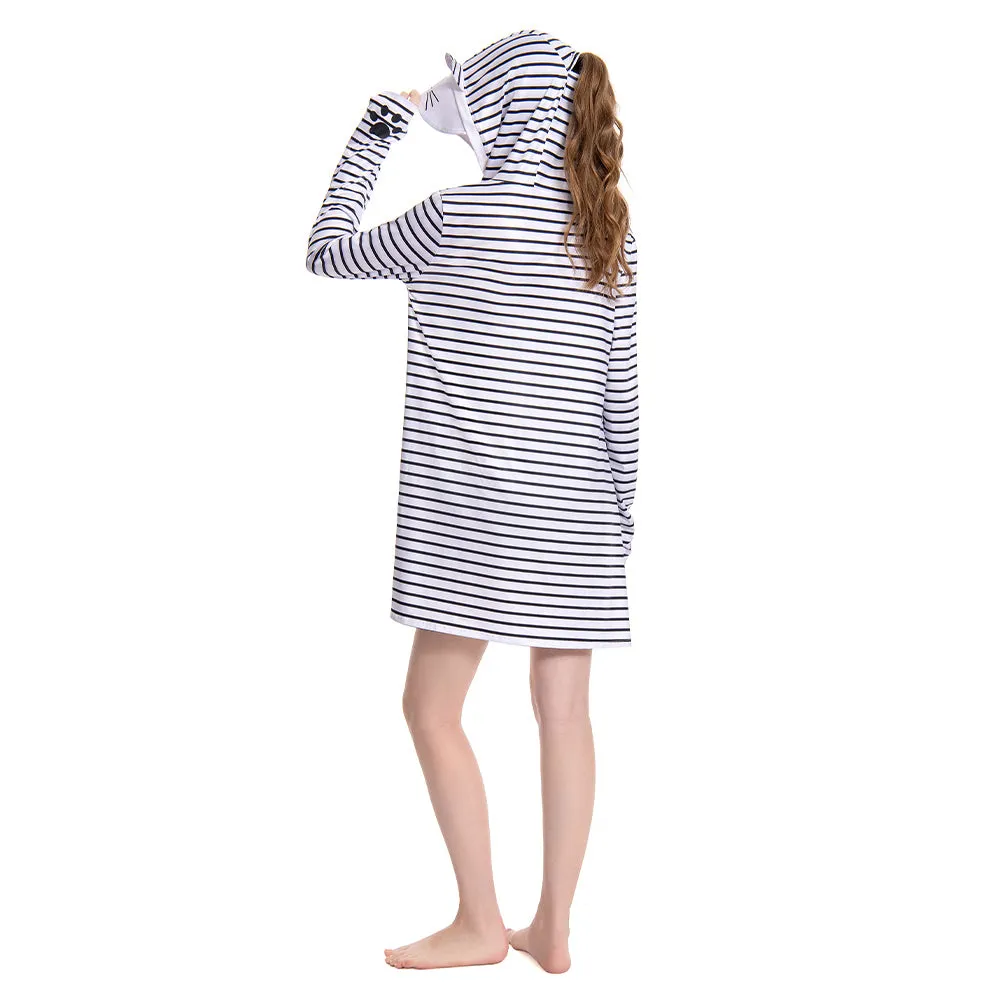 OLAOLA Women UPF 50+ Gray Striped Printed Sun Protection Hoodie Long Sleeve Hiking Outdoor Beach Swim Cover Up sold by OLAOLA product image thumbnail 3
