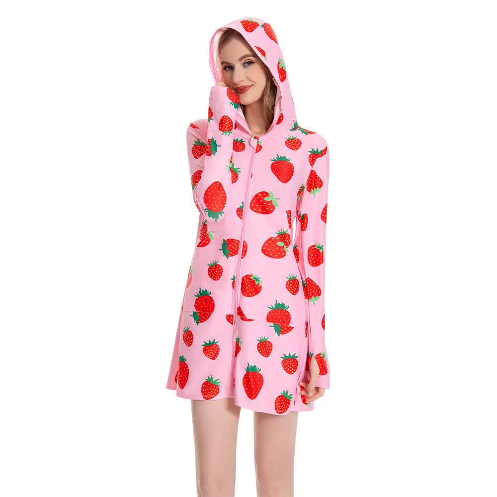 OLAOLA Women UPF 50+ Strawberry Sun Protection Jacket Sunscreen Hoodie Long Sleeve Quick Dry Hiking Outdoor Swim Cover sold by OLAOLA product image thumbnail 5