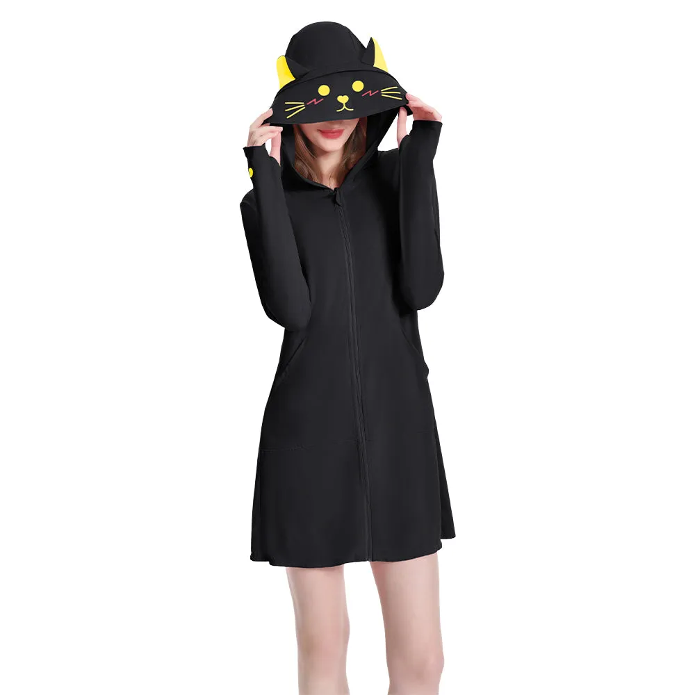 OLAOLA Women UPF 50+ Black Cat Swim Cover Up Sun Protection Hoodie Long Sleeve Quick Dry Jacket sold by OLAOLA product image thumbnail 2