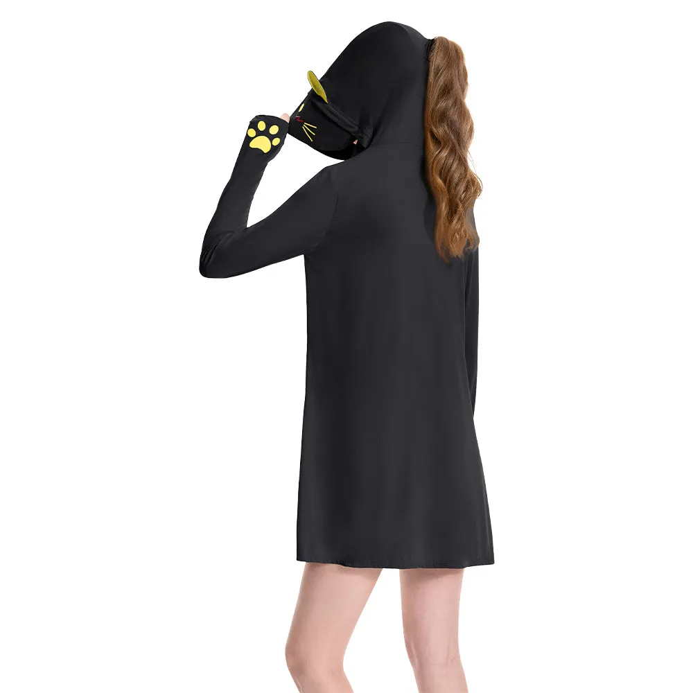 OLAOLA Women UPF 50+ Black Cat Swim Cover Up Sun Protection Hoodie Long Sleeve Quick Dry Jacket sold by OLAOLA product image thumbnail 3