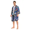 OLAOLA Men Floral Skeleton Kimono Robe Bathrobe Summer Printed Beach Smock Lightweight Open Front Long Cardigan Cloak sold by OLAOLA