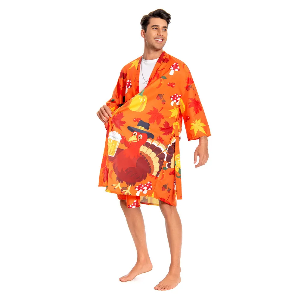 OLAOLA Men Turkey Kimono Robe Bathrobe Summer Printed Beach Smock Lightweight Outwear Open Front Long Cardigan Cloak sold by OLAOLA product image thumbnail 3