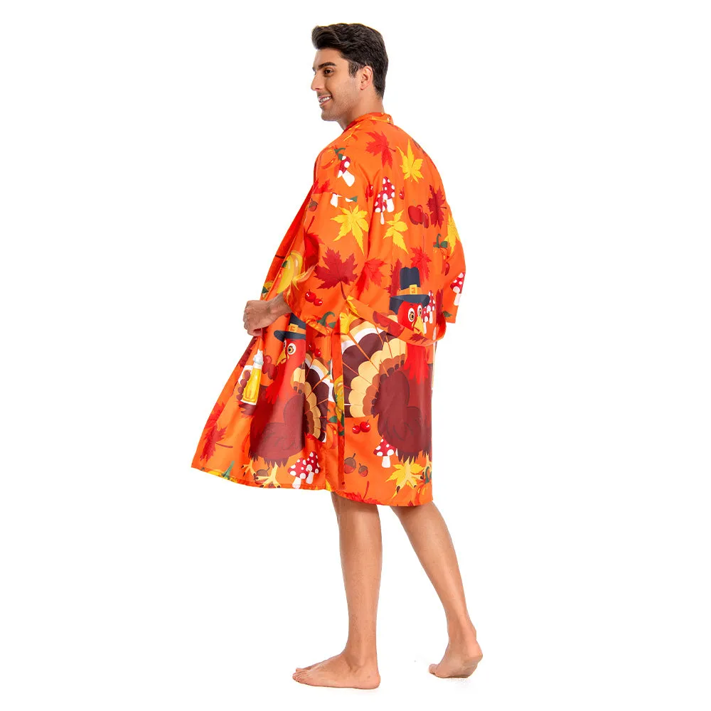 OLAOLA Men Turkey Kimono Robe Bathrobe Summer Printed Beach Smock Lightweight Outwear Open Front Long Cardigan Cloak sold by OLAOLA product image thumbnail 5